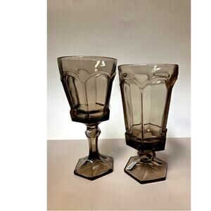 Two Fostoria Goblets 1-8'' & 1-9''  mixed sizes Virginia Smoky Brown